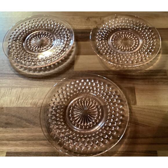 Anchor Hocking Hobnail Pink Depression Glass Bread Plate 6.25” Set of 3 - Picture 4 of 8